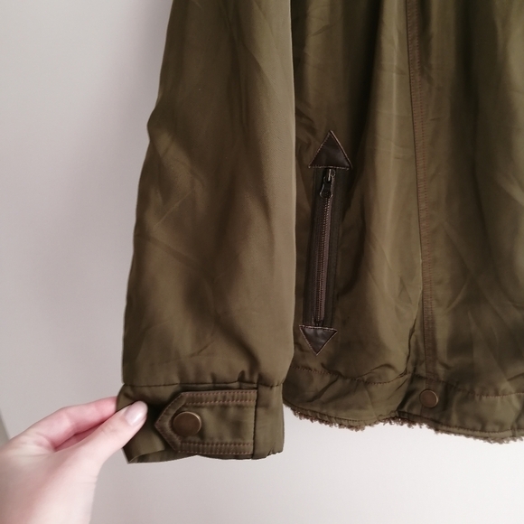 By Anthropologie Sherpa Lined Parka Jacket Aviator, Moto, Chore Coat Small - Picture 11 of 17